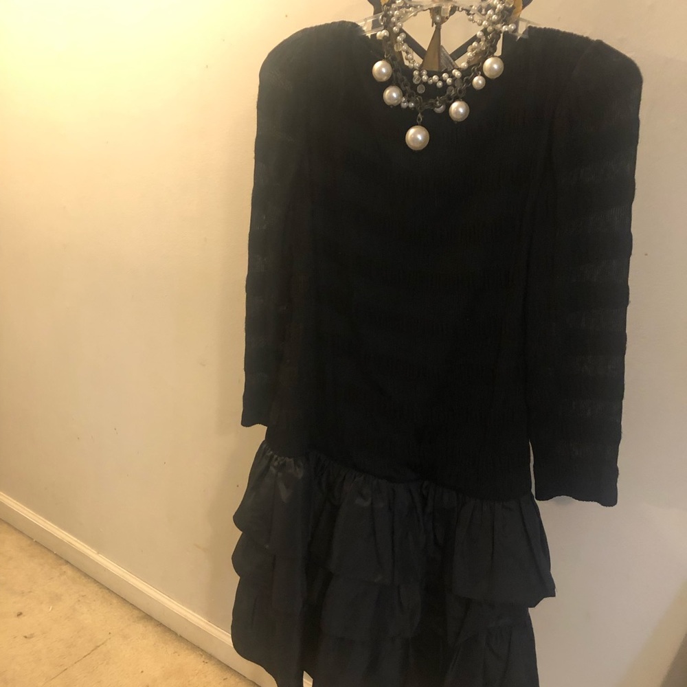 Vintage 80s Morton Myles for The Warrens Little Black Dress w/Ruffles